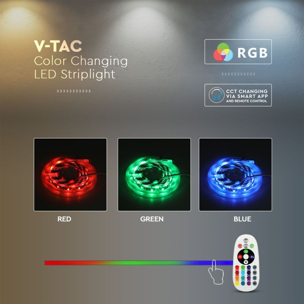 Zestaw V-TAC do taśm LED SMD5050 15W/m 90 LED/m RGB+3IN1 5m Kompatybilny z Alexa i Google Home z pilotem i zasilaczem IP65